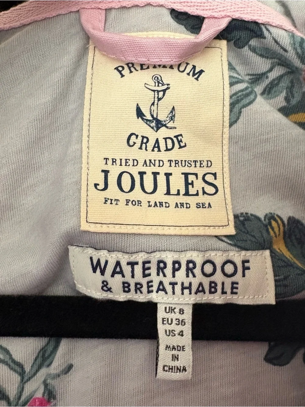 Joules Coast Waterproof Rain Jacket Hooded Floral Lined Lilac Pink: US 4 - Picture 4 of 12